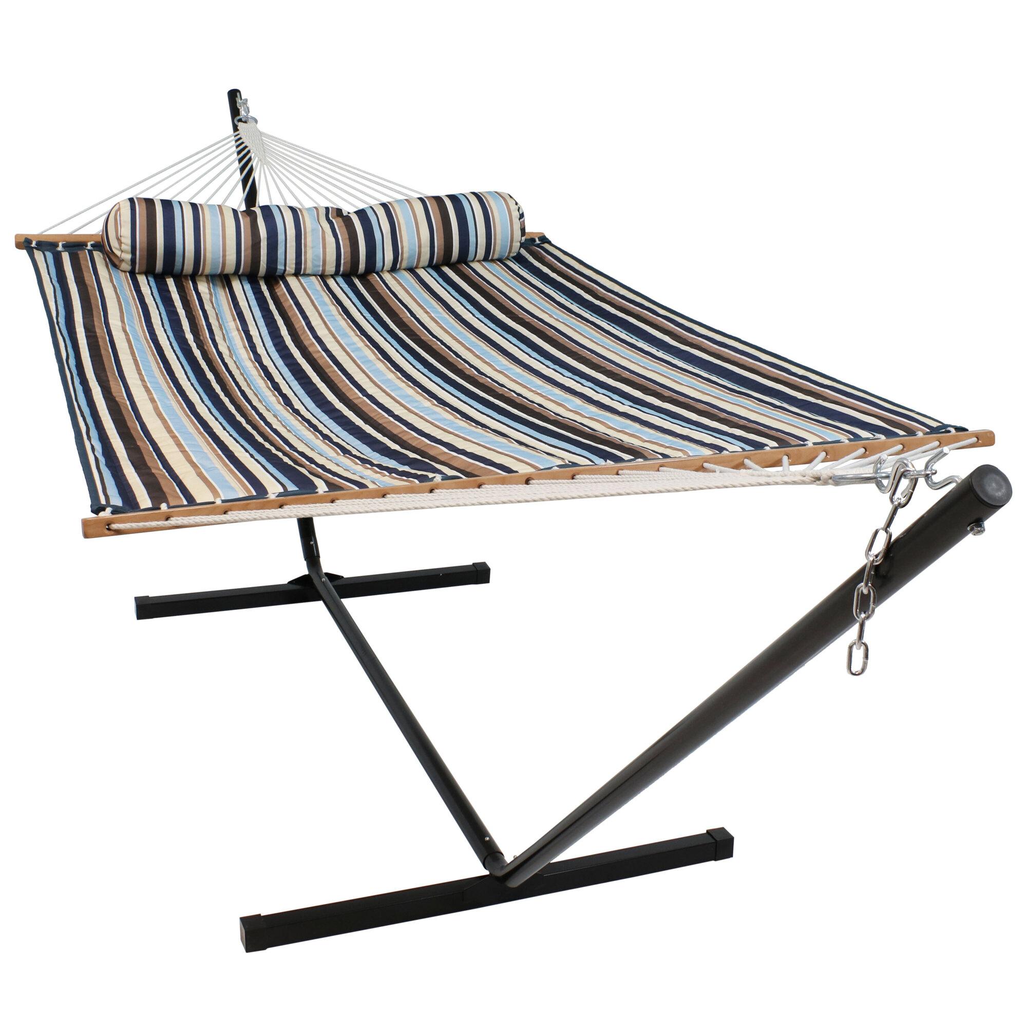 Sunnydaze Decor, Quilted Hammock Bed with 12ft. Stand - Ocean Isle, Color Blue, Capacity 350 lb, Material Polyester, Model# LY-QFH-OI-COMBO